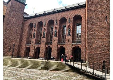 Stockholm City Hall inner courtyard and the door you enter for the marriage