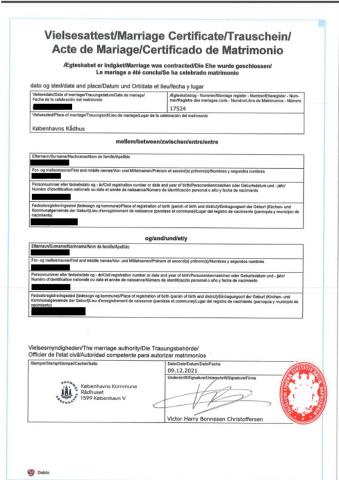 Danish Marriage certificate