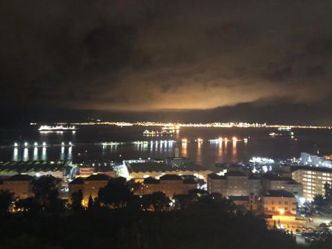 view from rock hotel window at dusk it is stunning