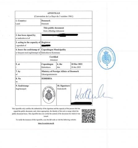 Danish Marriage Certificate With Apostille