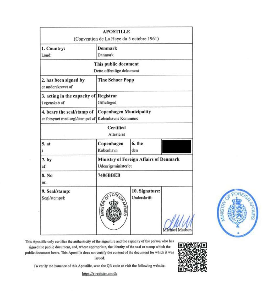Apostille from Denmark