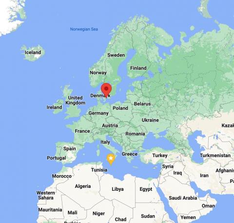 A map of Europe and Denmark