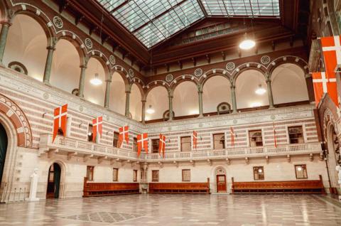 The grand balconies and gorgeous inner hall in Copenhagen