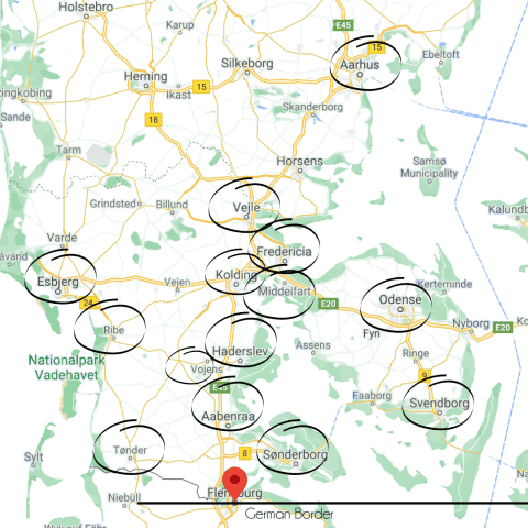 Danish town halls less than a 2 hour drive from the German border