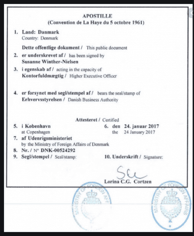 example of a danish apostille stamp legalisation