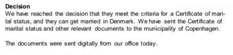 once you have this pr velsesattest then you can get married in denmark