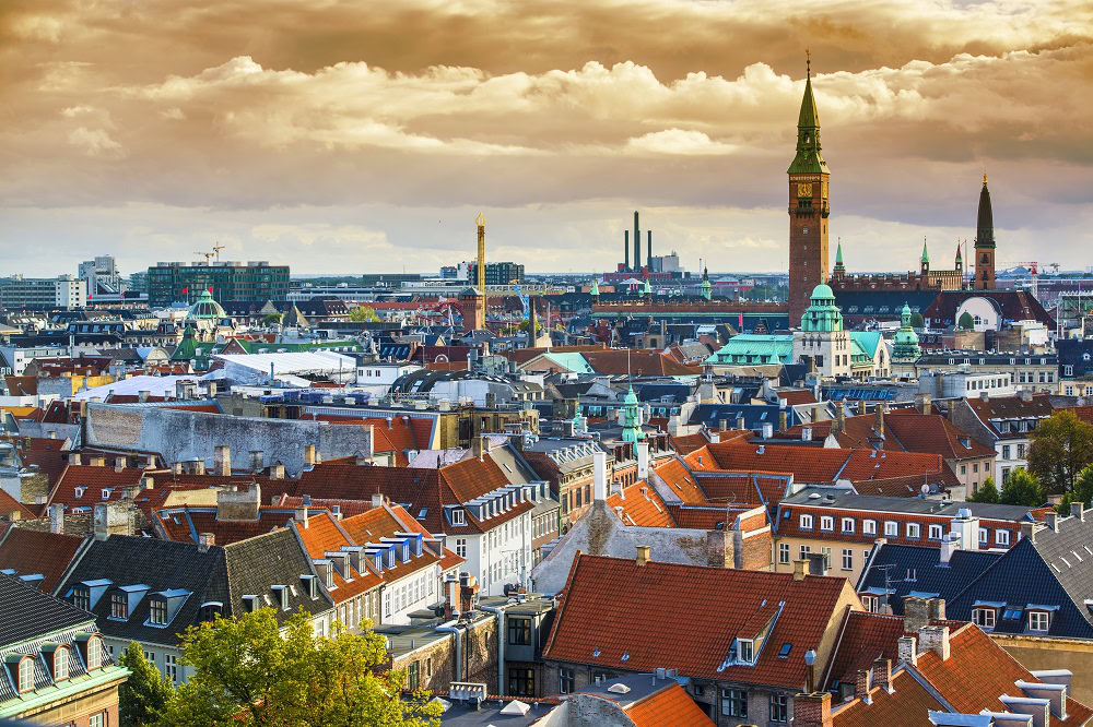 copenhangen, denmark aerial view of the skyline.