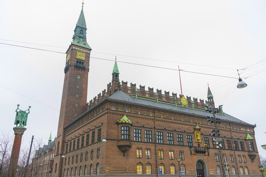 upward perspective top view of the historic and ornate Copenhagen