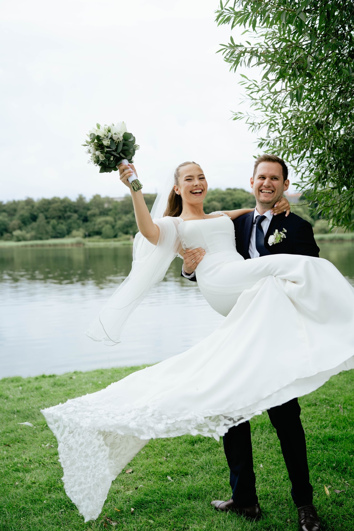 happy wedding couple